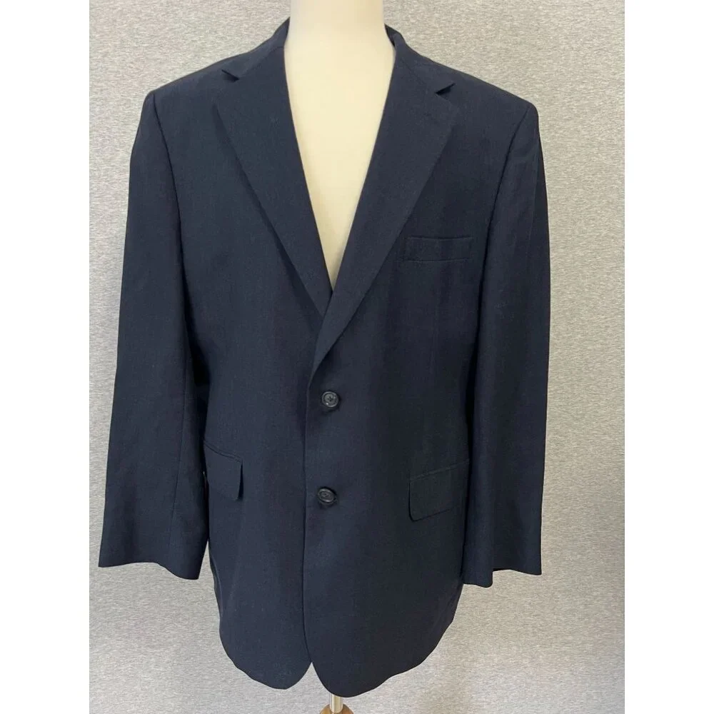 Jos A Bank Navy Sport Jacket Blazer Mens 43 Regular Classic Linen‎ Wool Blend